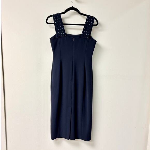 Max Mara Embellished Rhinestone Sleeveless Sheath Dress Navy Women's Size US 6 - Picture 2 of 4